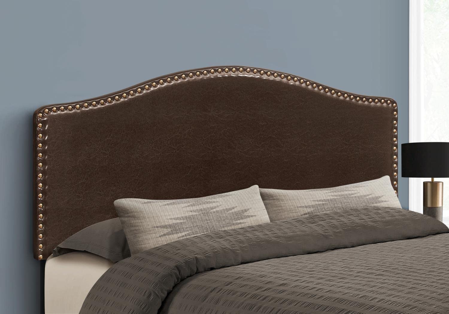 Monarch Specialties 6010Q, Queen, Bedroom, Upholstered, Pu, Transitional Bed Size Leather-Look Headboard, Dark Brown